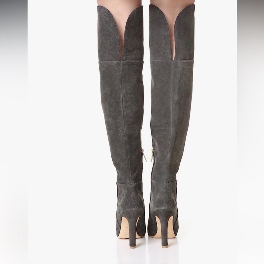 Joie Bentlee Genuine Suede Leather Heel Over The Knee Boots Sz 7 Black Retro - Picture 4 of 16